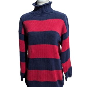 Vintage Copper Key Blue and Red Striped Turtleneck Sweater Vintage Large Rugby